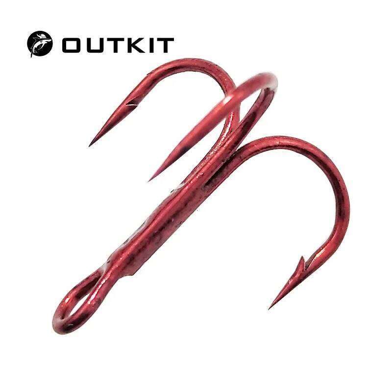 OUTKIT 20PCS/lot High Carbon Steel Treble Fishing Hooks Red Hard Round Bent Triple Artificial Lure Fishhooks Size 4 6 8 10 Z260128
