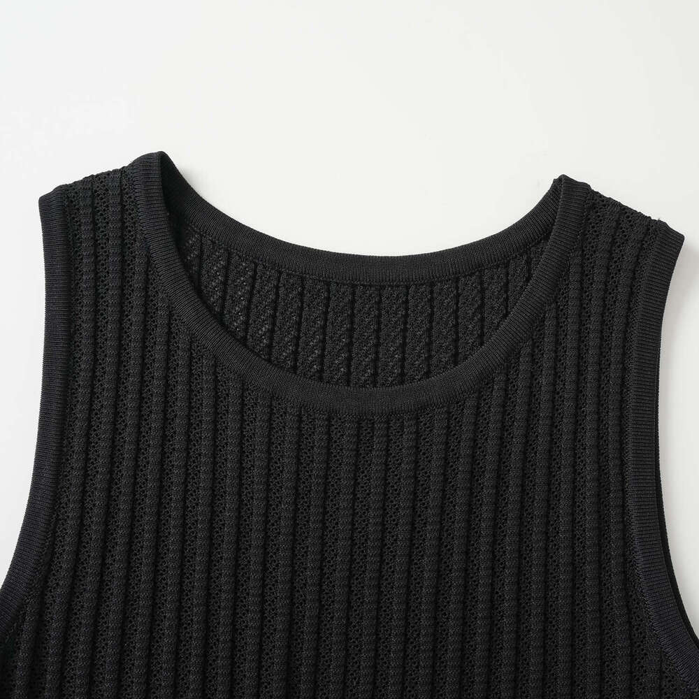 2026 Spring/Summer New Luxury Black High Waist Water Diamond Decorative Round Loop Seam Knitted Sleeveless Tight Skirt
