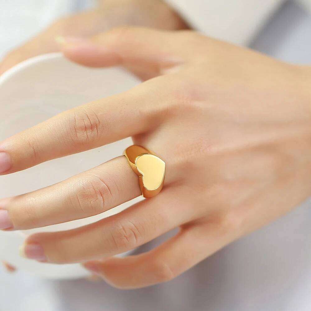 Romantic Heart Shaped Wedding Rings Stainless Steel Gold Color Fashion Jewelry for Women Men Ladies - Birthday Gift XJ260127