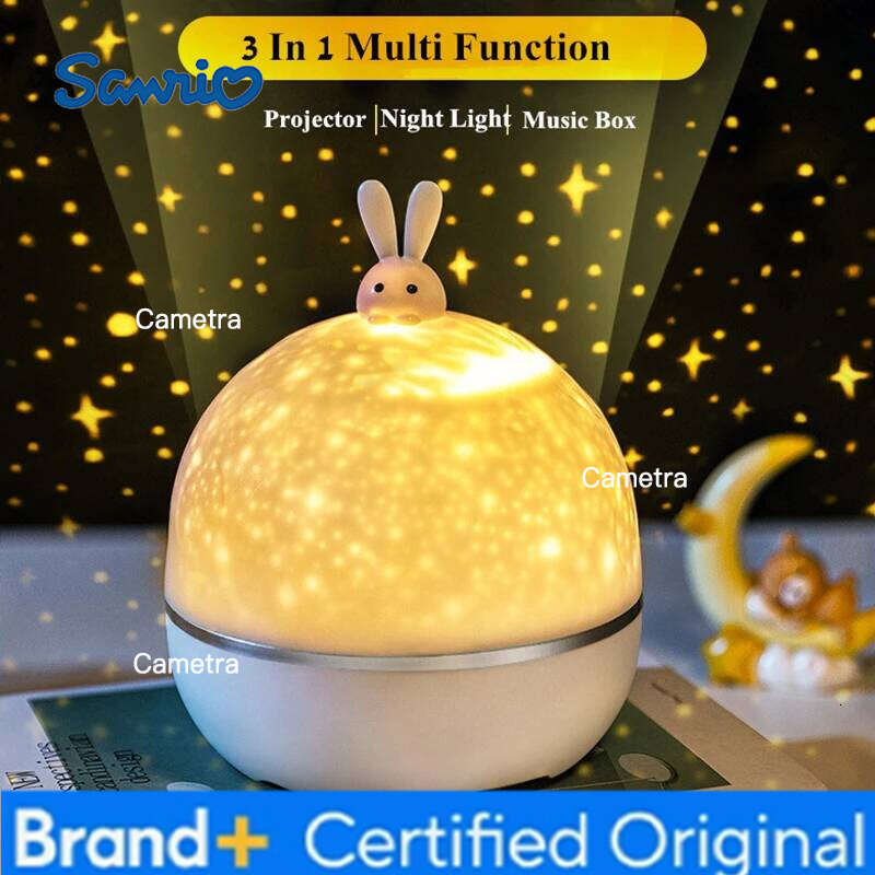 Sanrio Bunny Light Projection Rotating Star Bedroom Ceiling Atmosphere Night Lamp Stars Childrens Birthday Gift with Films Sheet H260128