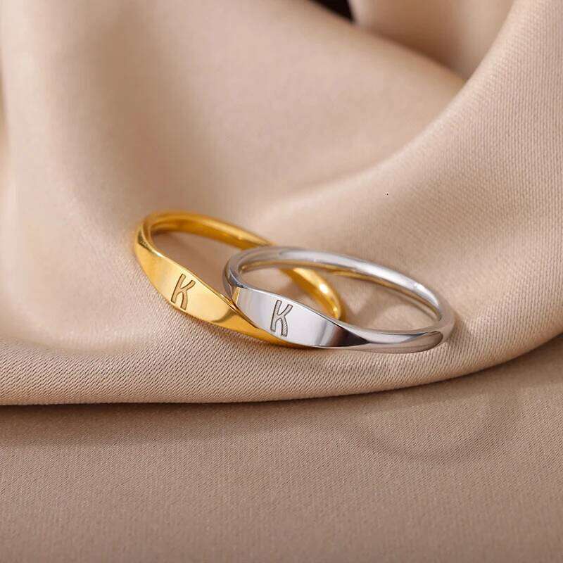 Initial Letter Rings for Women Men Stainless Steel Initials Ring A M K S Alphabet Name Aesthetic Wedding Jewelry Christmas Gift XJ260127