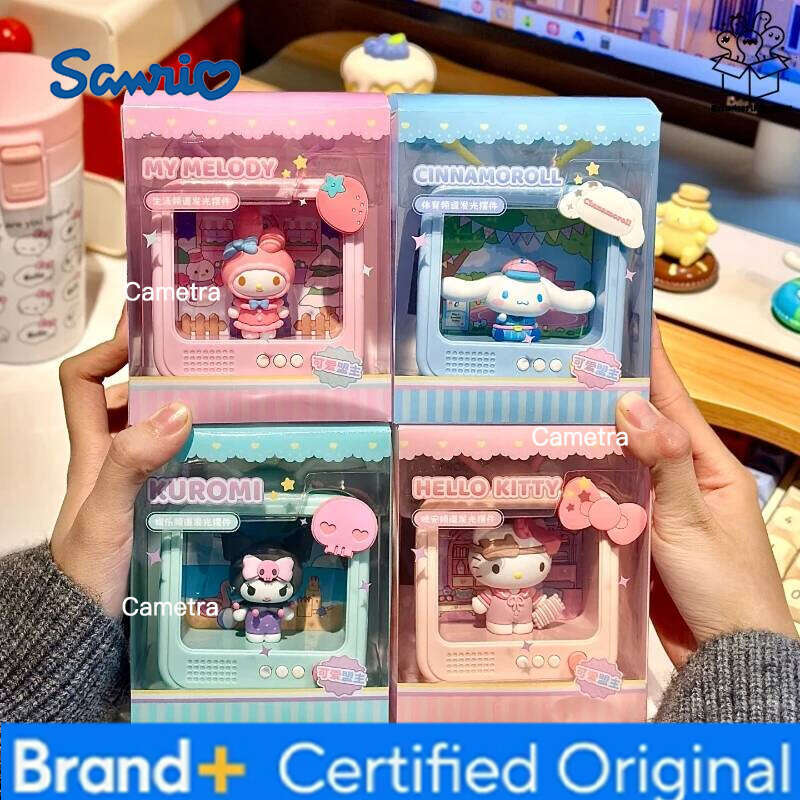 Sanrio Cute Hellokitty Kuromi My Melody Tv Series Glow Blind Box Cartoon Kitty Collectible Figurines Table Decoration Surprise Gifts H260128
