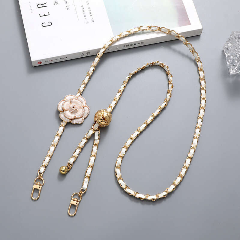 Camellia Crossbody Bag Chain Adjustable Strap Leather Pendant Hand-Woven Replacement Chain
