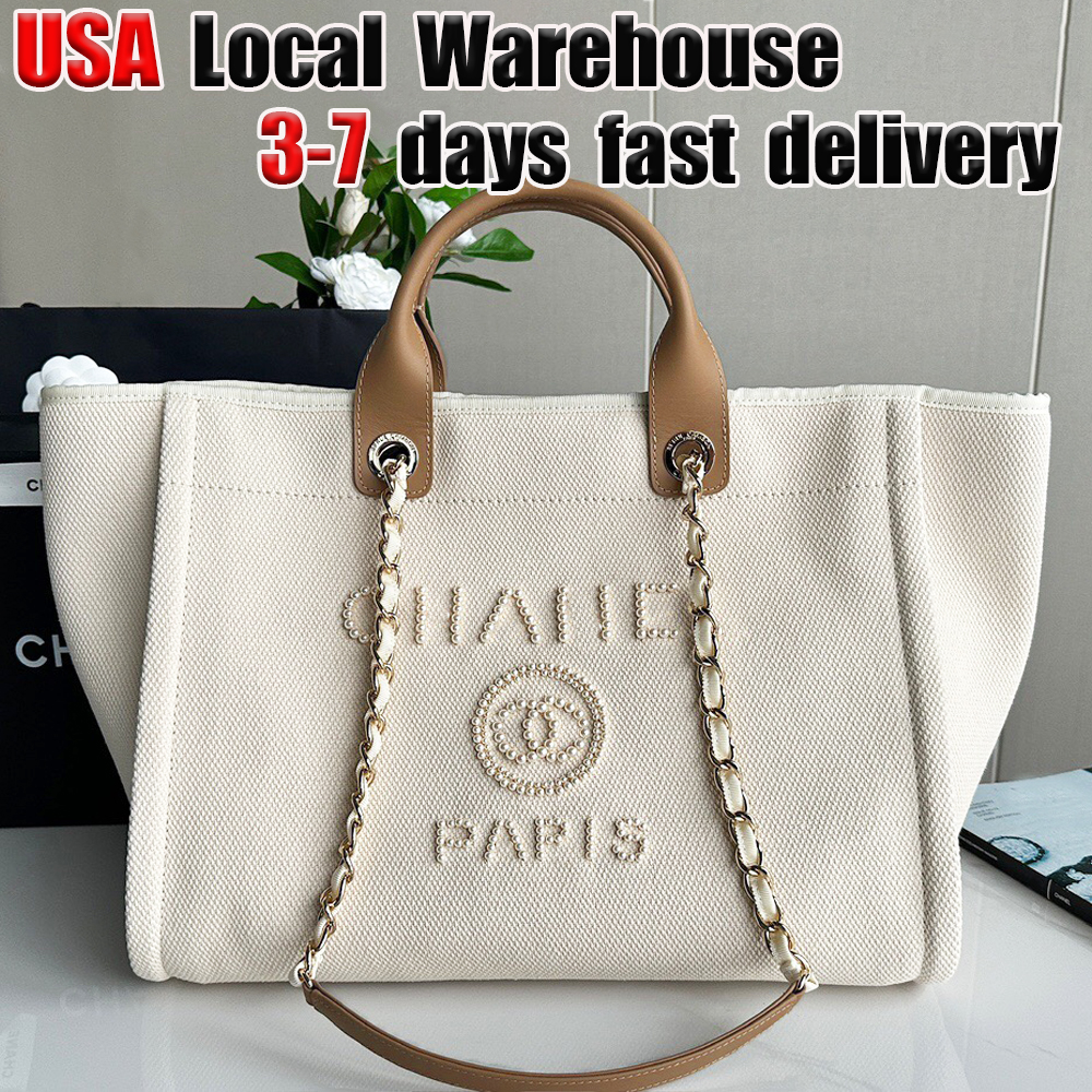 Designer Bags Canvas Beach Tote Bag for Women unisex Luxury Summer Travel Handbag Shopping Tote bag Large capacity Versatile Fashion Purse pearl letters bags