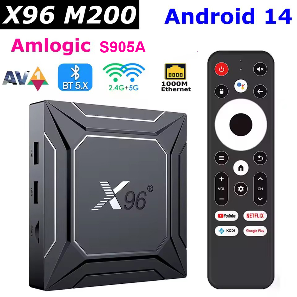 X96 M200 Android 14 TV BOX 4GB 64GB 6nm Amlogic S905A 1000M LAN AV1 BT5.0 5G Dual Wifi Media Player