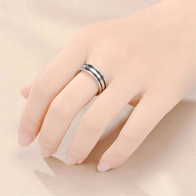 8MM Double Groove Lovers Stainless Steel Silver Color Simple Couples Rings Women Men Wedding Jewelry Accessories For Gift XJ260127