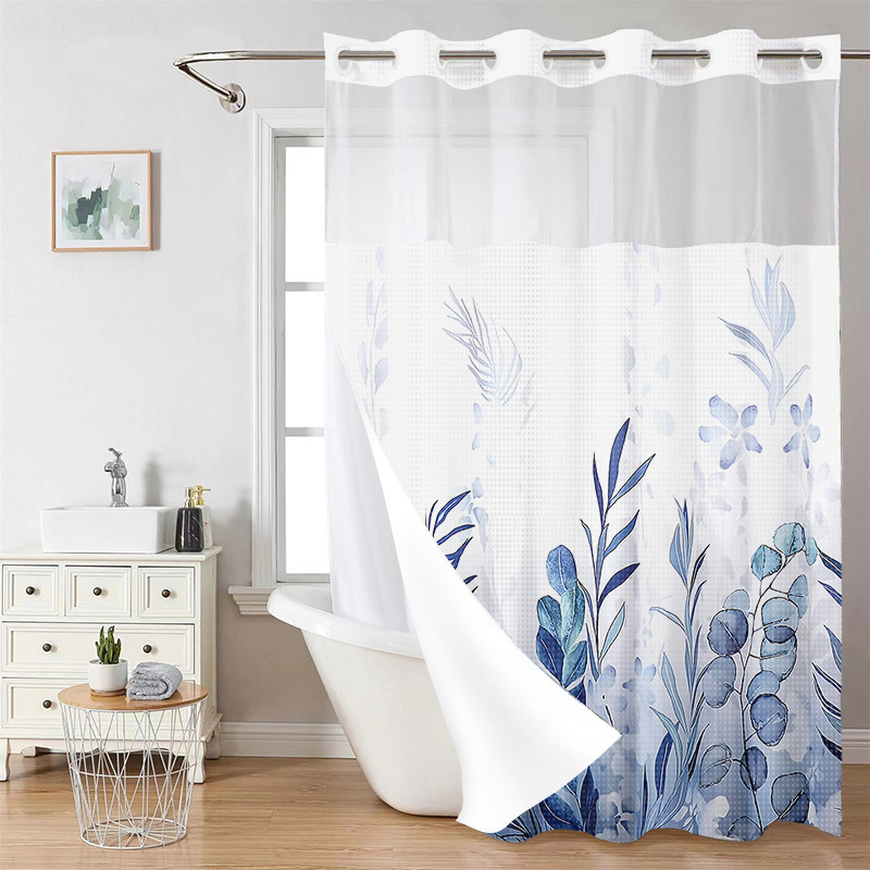 YL-38241 Digital Printed Double-Layer Large Ring Polyester Shower Curtain - Waterproof and Mildew-Proof, Floral Pattern Bathroom Curtain