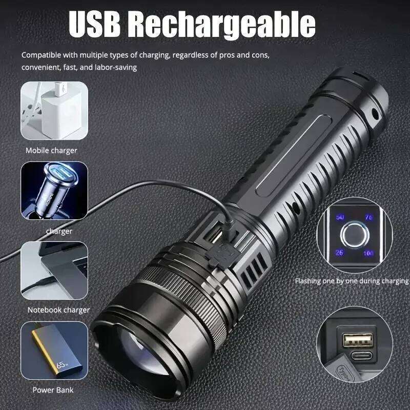 10000W Built-in Battery Flash Light Emergency Spotlights 9km 990000000LM Most Powerful Led Flashlights Tactical Torch 25000mah 26Y01