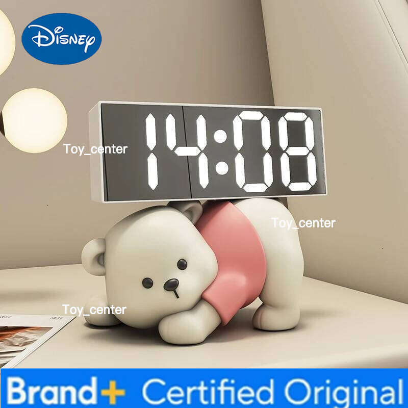 Disney Home Decor Creative Alarm Clock Bear Statue Desktop Ornaments Bedroom Luminous Animal Sculpture Art Ornament Cute Birthday Gift H260128
