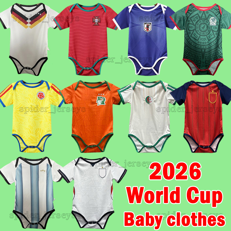 26 27 Baby World Cup Soccer Jerseys England Argentina Algeria Portugal Germanys 2026 2027 Japan Mexico Spain Portuguese Colombia Football Baby clothes Shirts