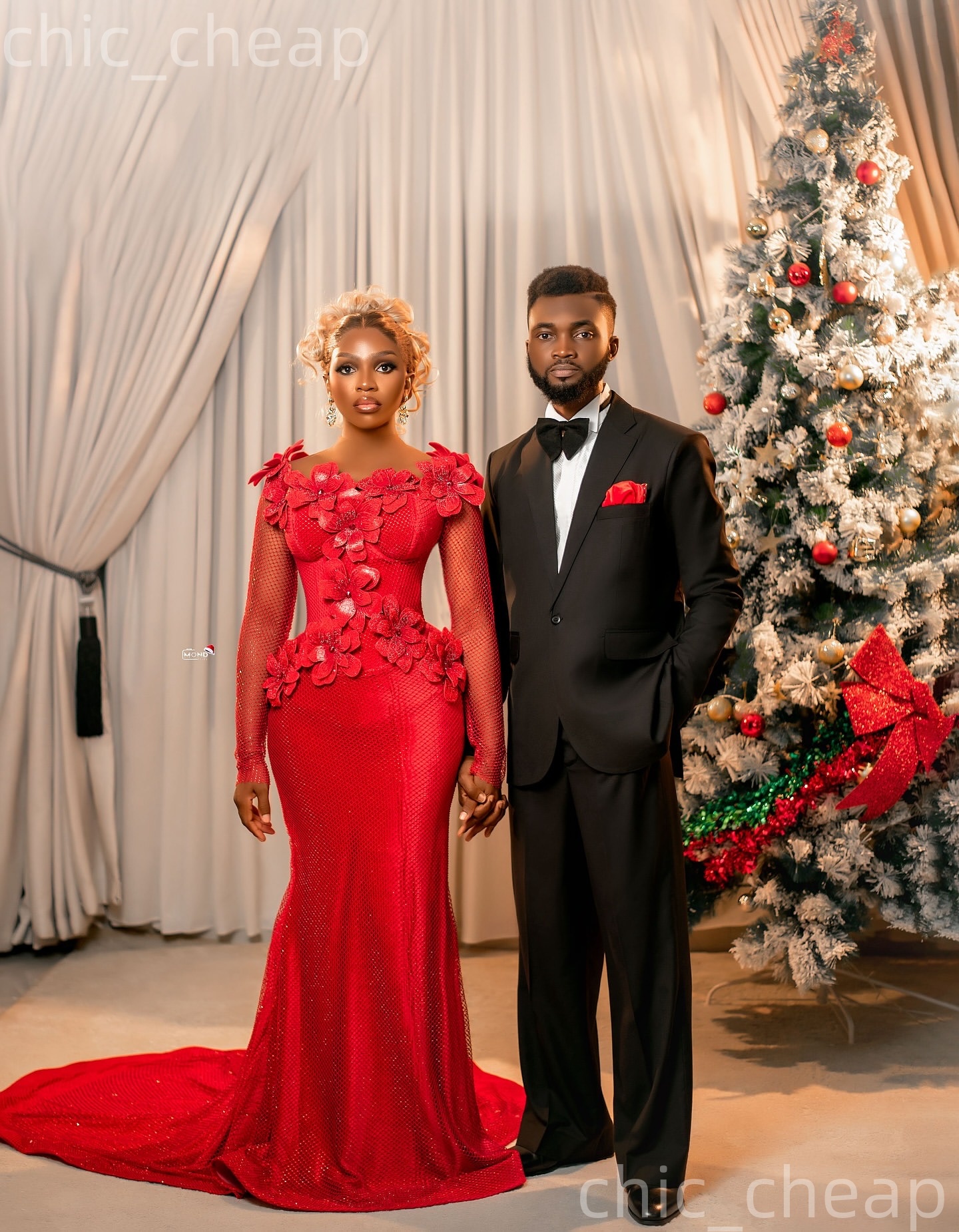 Aso Ebi Red Mermaid Nigerian Prom Dresses 2026 Flowers Sheer Neck Sequined Evening Formal Party Second Birthday Engagement Gowns Dress For Special Occ