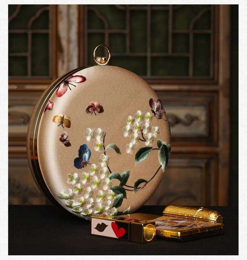 Silky Polyester Embroidered Retro Accessory For Cheongsam Women's Vintage Noble Lady's Chain Gold Metal Frame luxury tote shoulder bag Xiu L