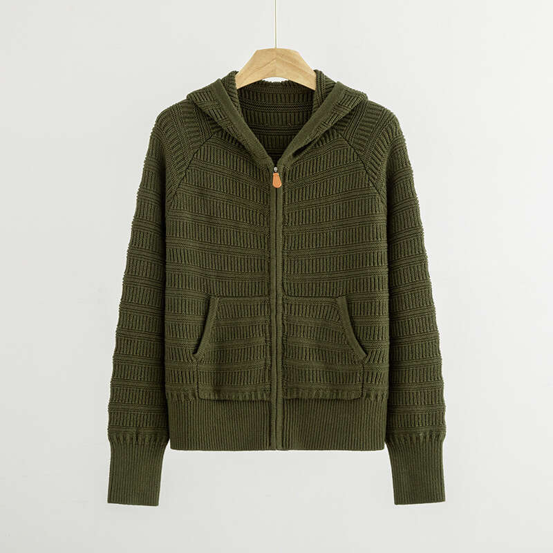 2026 Autumn/Winter Home Cotton Cashmere 3D Texture Double Head Zipper Hoodie Multi functional Thick Knitted Sweater