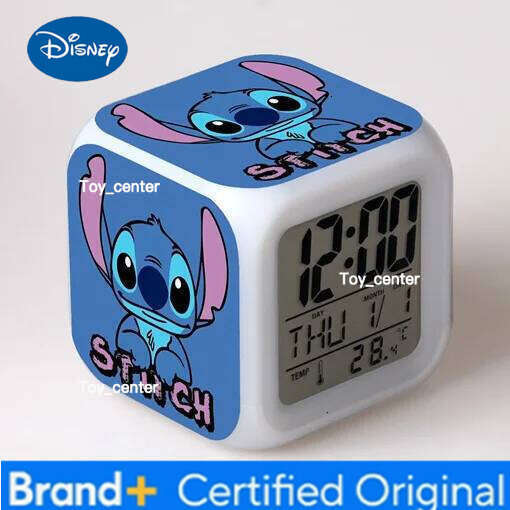 Disney Cartoon Lilo & Anime Kawaii Stitch Toys Colorful Color Change Square Alarm Clock Kids Christmas Gift H260128
