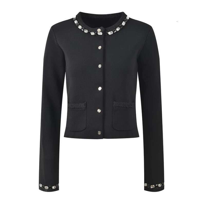 2026 Autumn/Winter New Elegant Retro Round Neck Diamond Solid Color Fashion Knitted Jacket Dress Set