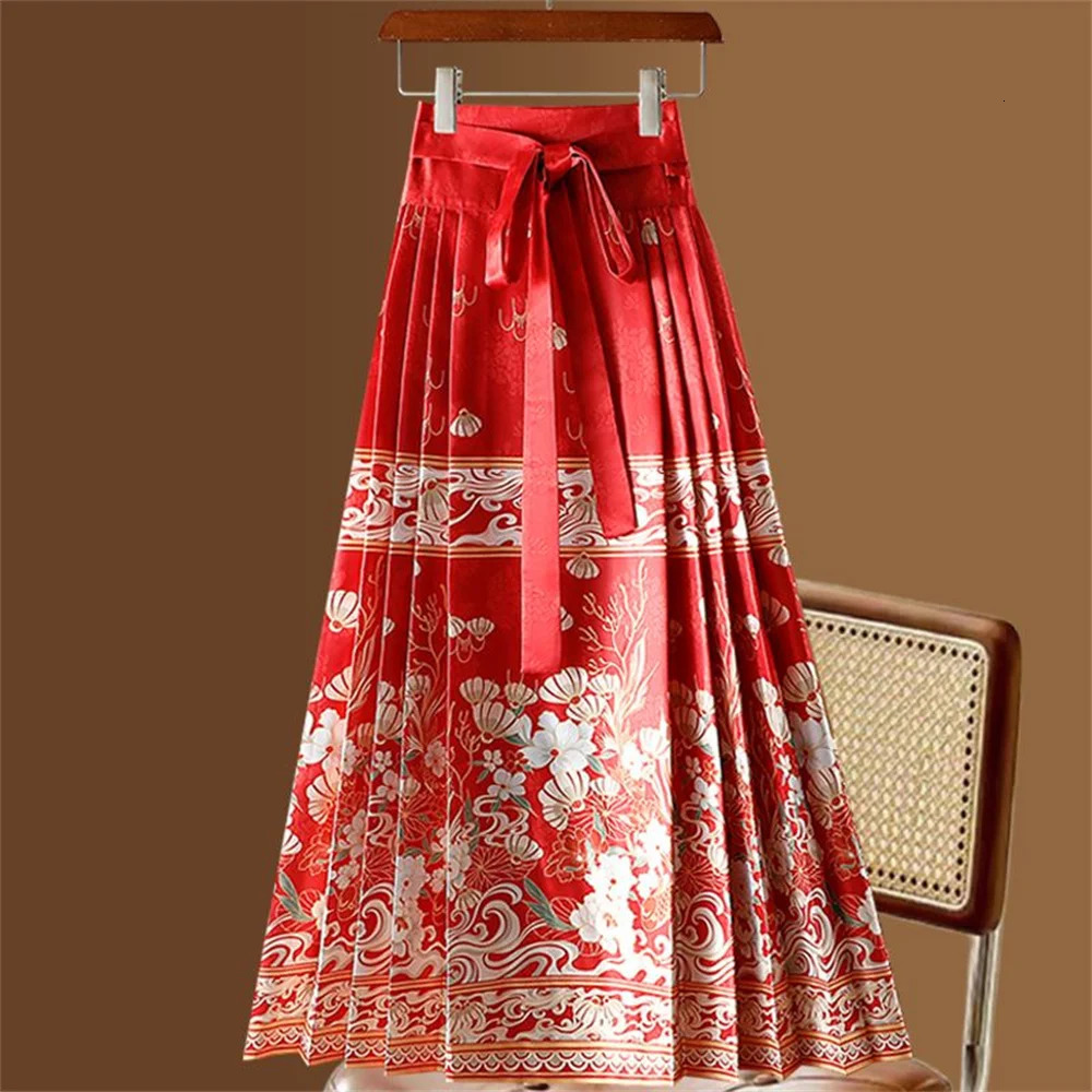 Chinese Style National style Horse-face Skirt Female High Waist Slim Joker Improved Hanfu Antique Plus Size A-line Skirt 260128