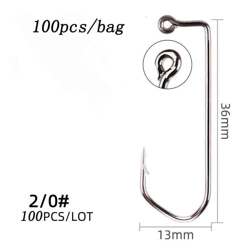 100pcs 7150 Jig Fishing Hooks Barbed Black High Carbon Steel Pesca Barbarian 90 Degree Fishhook Size 6/0# to 1# Hook Z260128