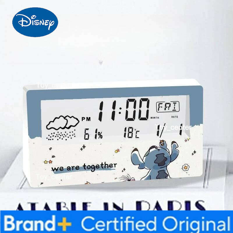 Disney Stitch Thermo-Hygrometer Clock Temperature Humidity Electronic Alarm Desk Decoration Living Room Bedroom Clocks H26012811