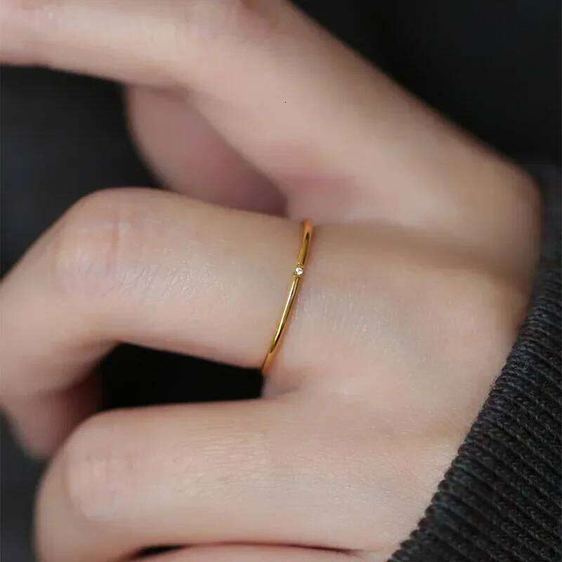 New 1mm stainless steel Cubic Zirconia Thin Finger Fashion Jewelry Zircon Wedding Ring XJ260127