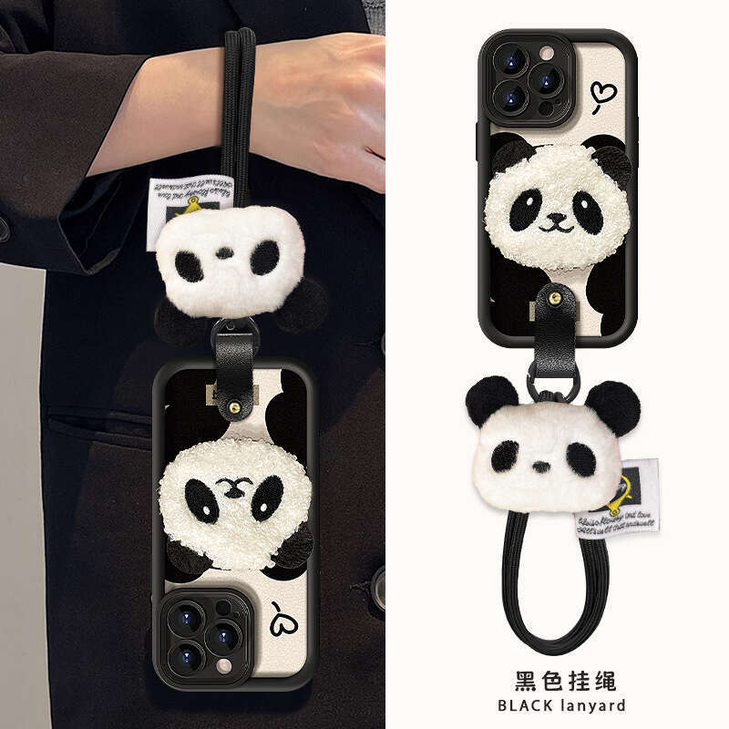Cute Panda Plush Doll Lanyard Suitable for Apple 13 Phone Case 14PRO Silicone Lambskin 12 Anti-fall 7/8 S260128