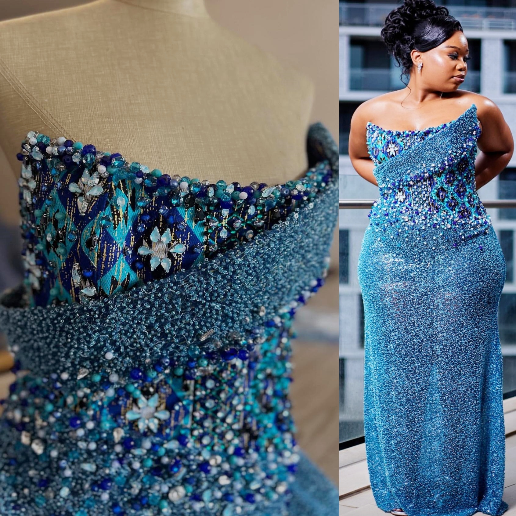 Aso Ebi Blue Sheath Nigerian Prom Dresses 2026 Printed Crystals Beaded Sequined Evening Formal Party Second Birthday Engagement Gowns Dress For Specia