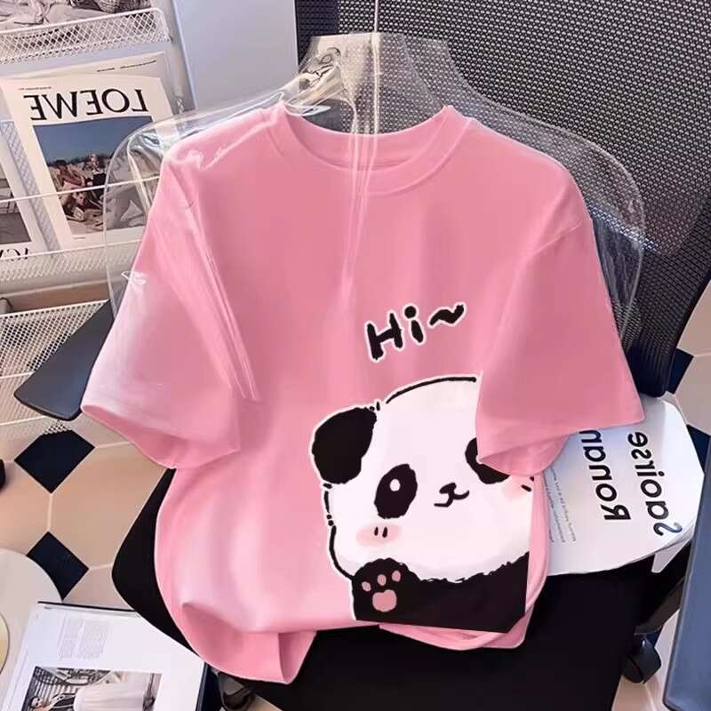 Panda Pure Cotton T-Shirt Short Women 2026 Summer New Fashion Stylish Loose Slimming Top Half Sleeve Tee