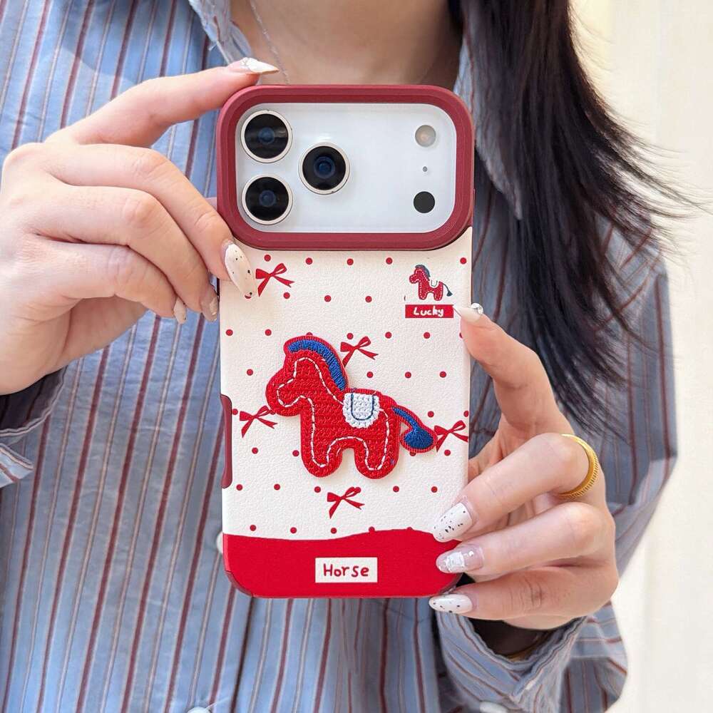Suitable for iPhone 17/16 Phone Embroidered Pony 15 Pro Max New Pendant Huawei Mate 80 Case S260128