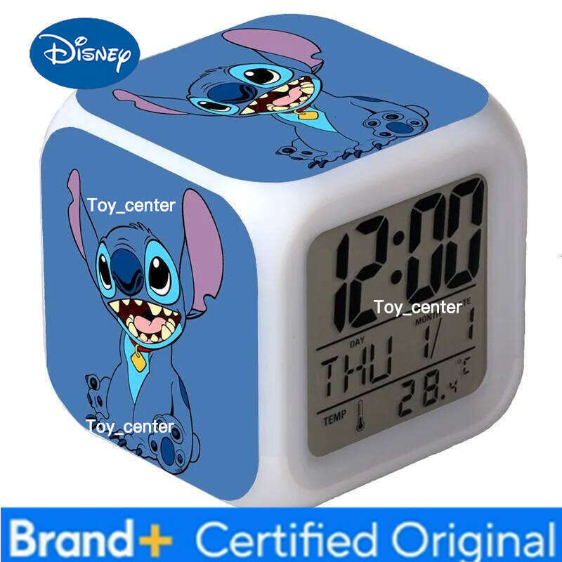 Disney New Cartoon Lilo & Anime Stitch Children's Toys Colorful Color Change Square Alarm Clock Kids Christmas Gift H260128