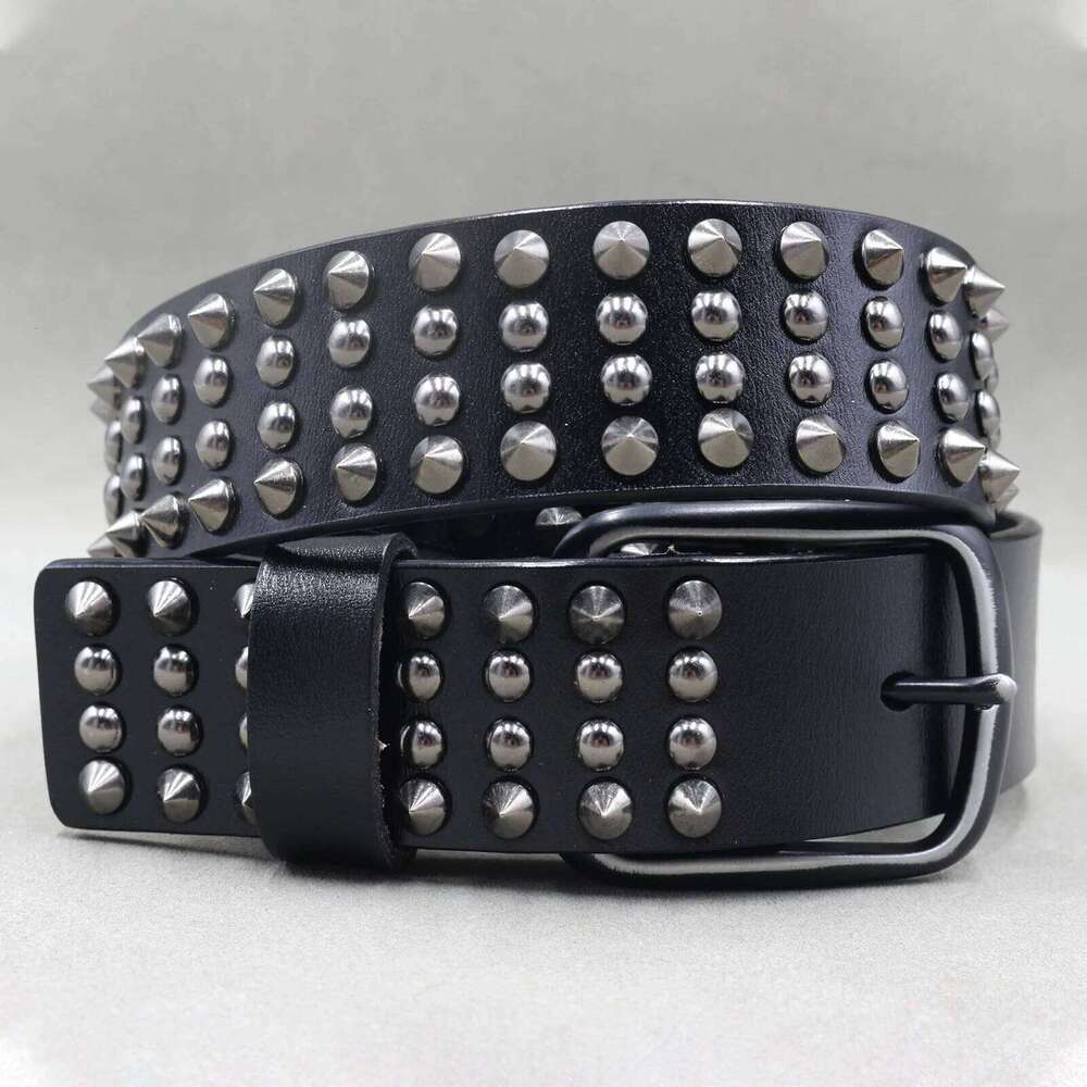 mens fashion punk hip hop rivets belts natural leather spikes studded belt women designer waistband pin buckle stylish strapon X260128