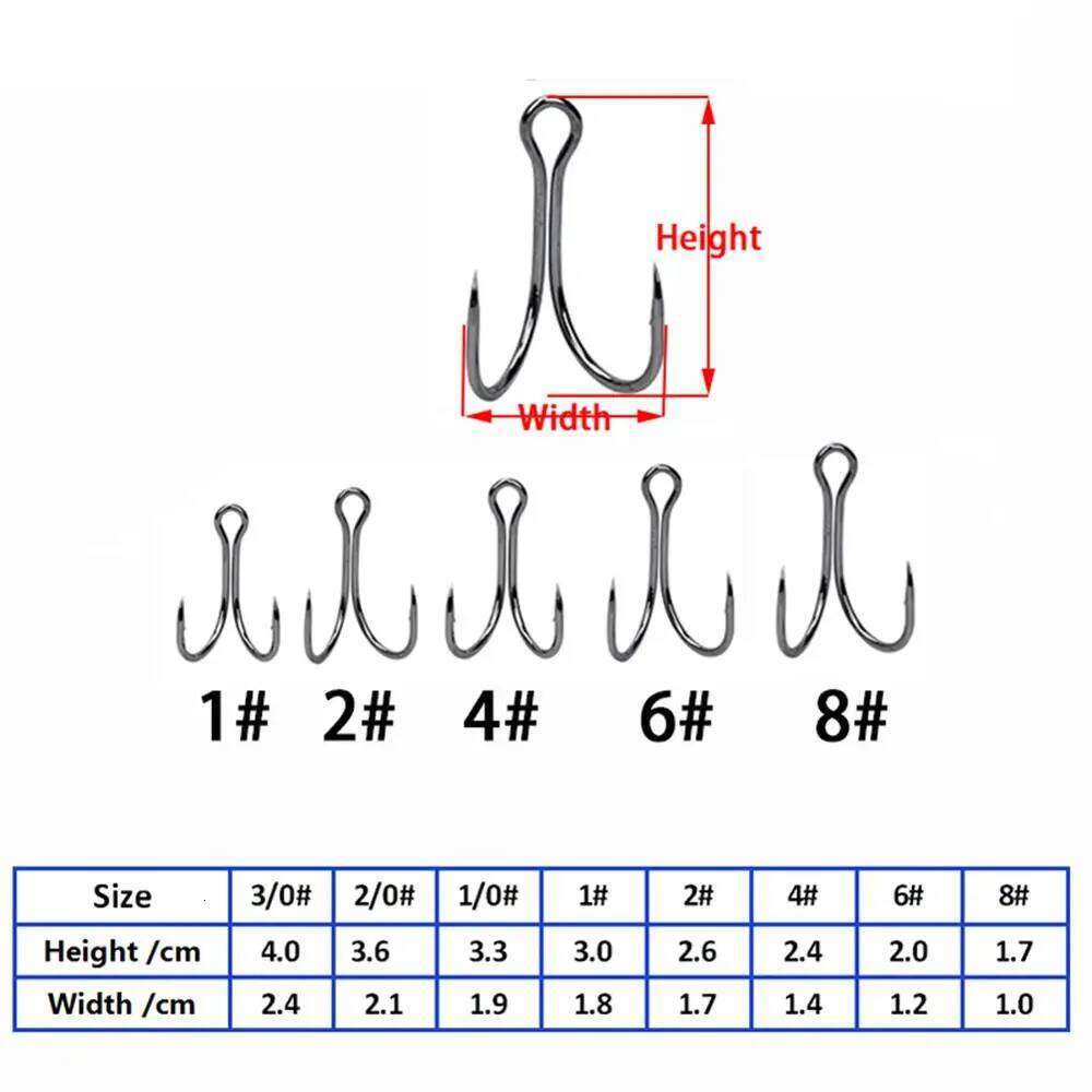 50pcs/box High Carbon Steel 5 Size Treble Barbed Fishhooks Super Sharp Double Hooks Sea Tackle Fishing Accessories Z260128