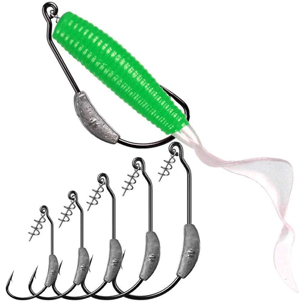GOBAIT 10PCS Jig Crank Head Barbed Hook 2g 3g 5g 7g Soft Lure Worm Offset Fishhook Spring Lock Pesca Texas Rigs Fishing Tackle Z260128