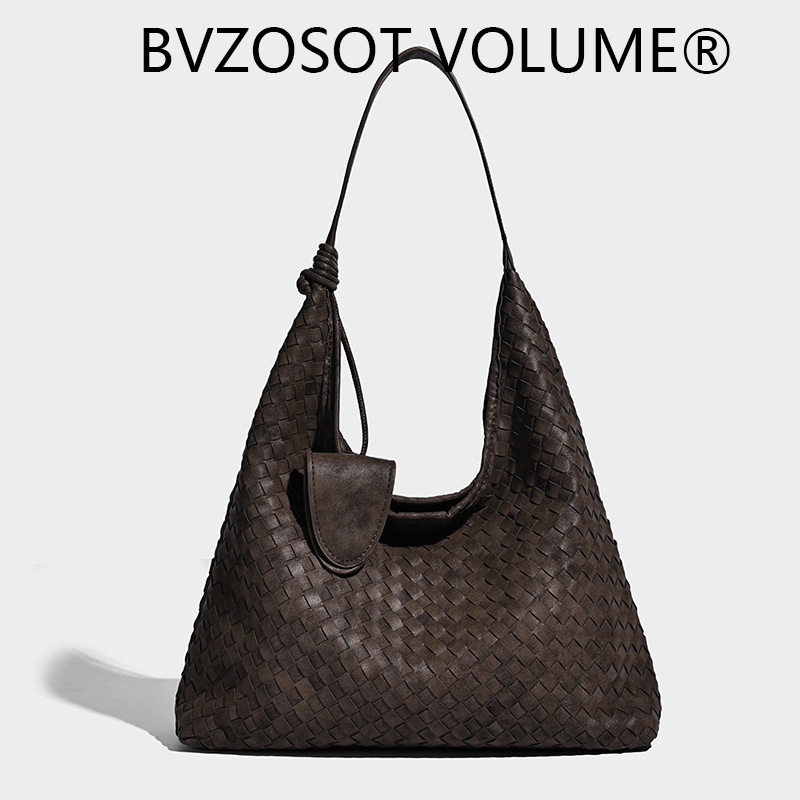 BVZOSOT VOLUME 2026 new Vintage high-end matte hand-woven single-shoulder crossbody tote bag large capacity for commuting handbag shopping bag