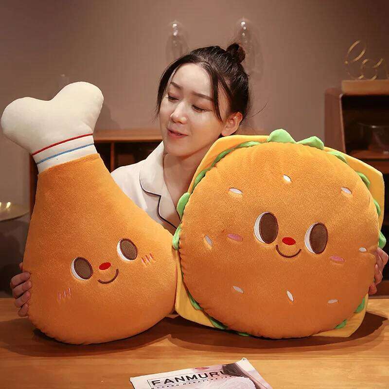 Fried Chicken Burger Toy Super Soft Filled Plush Pillow Delicious Food Toys For Kids Christmas Halloween Holiday Gifts Y260128