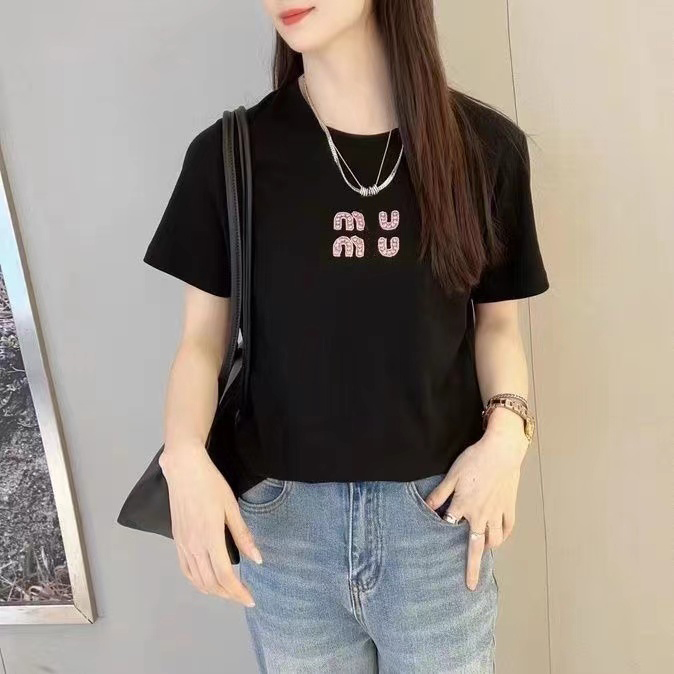 Cotton hot drill trendy letter short-sleeved T-shirt for women, new summer style, Korean fashion, stylish and versatile, flattering on body shape