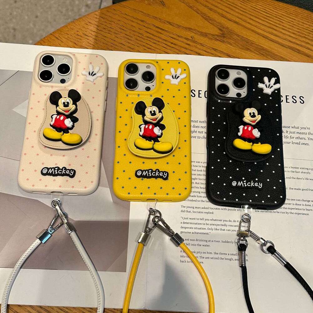 Plain Leather Mickey Pendant Hand Strap Compatible with Apple 17 Max/15 Pro Phone Case 13/12 New Model 11 S260128