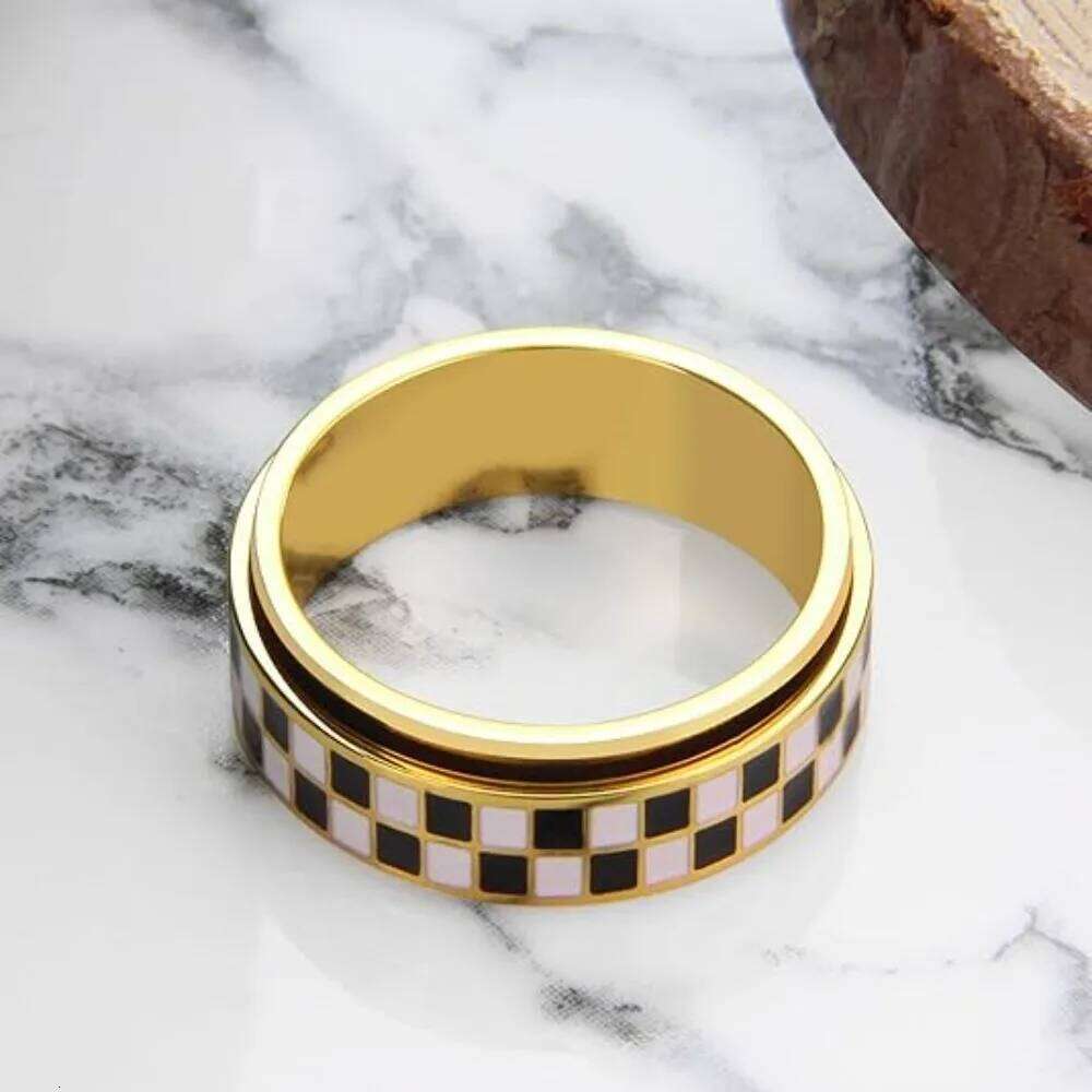 Stainless Steel Checkered Fidget Spinners Rings Black and White Checkerboard Rotate Ring for Stress Relief Spinner Jewelry XJ260127