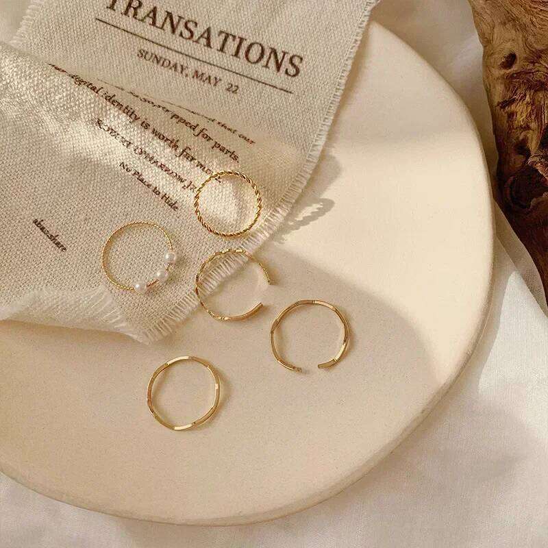 5Pcs/set Fashion Rings Women Metal Hollow Round Opening Finger Ring for Girl Lady Party Jewelry Wedding Gifts XJ260127