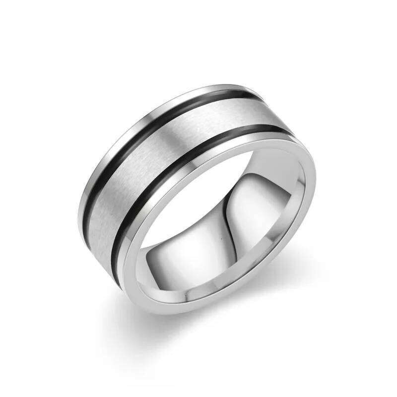 8MM Double Groove Lovers Stainless Steel Silver Color Simple Couples Rings Women Men Wedding Jewelry Accessories For Gift XJ260127