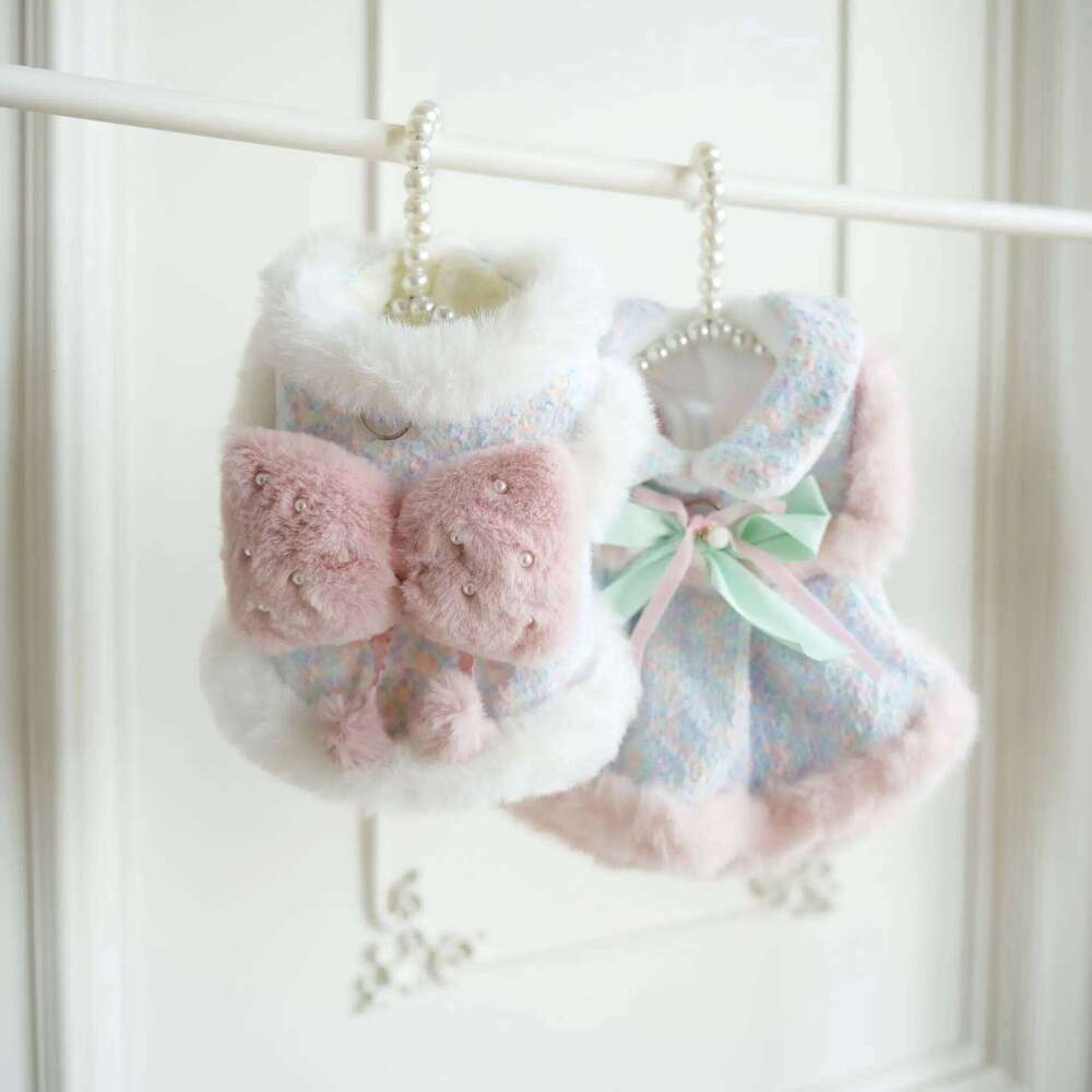 Pet Teddy Bear Colorful Bow Set Cotton Coat Autumn and Winter Warm Coat, Cat Dog Clothes for Small Dogs Jacket Puppy XJ260127