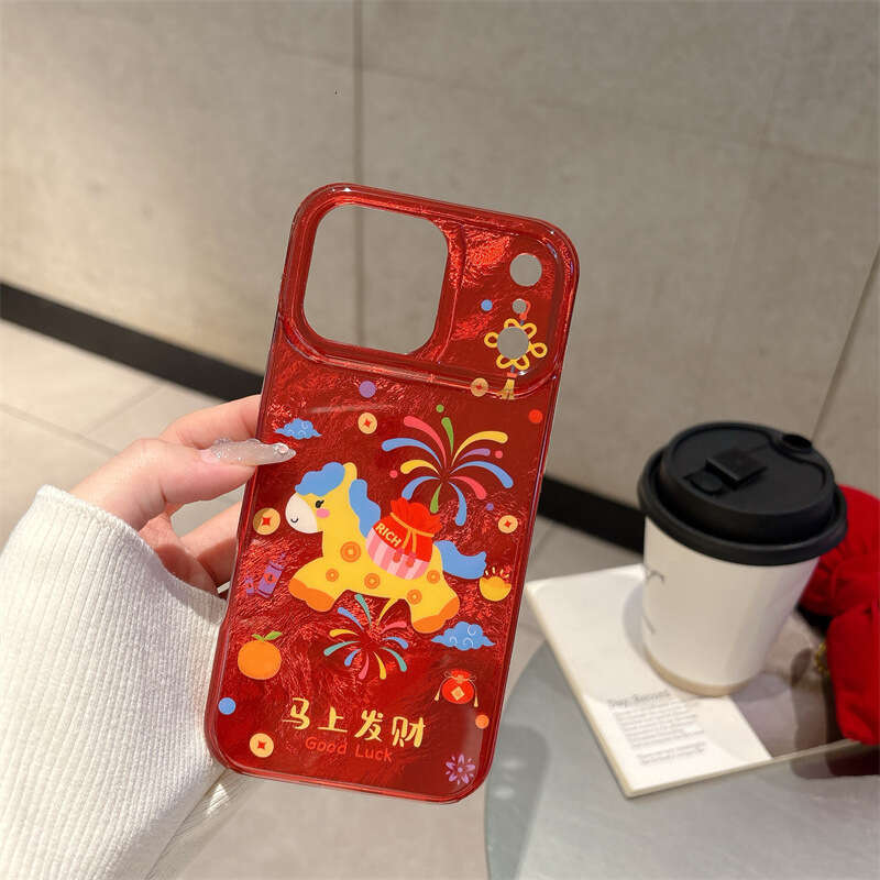 New Year Red Fireworks Lucky Bag Little Horse Compatible with iPhone 17 Apple 16 Pro Max/15/14 Phone Case High-end Feel S260128