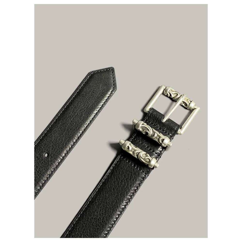 Dark Punk Unisex Vintage Casual Ancient Silver Pin Buckle Vegetable Tanned Leather Cowhide Jeans Belt X260128