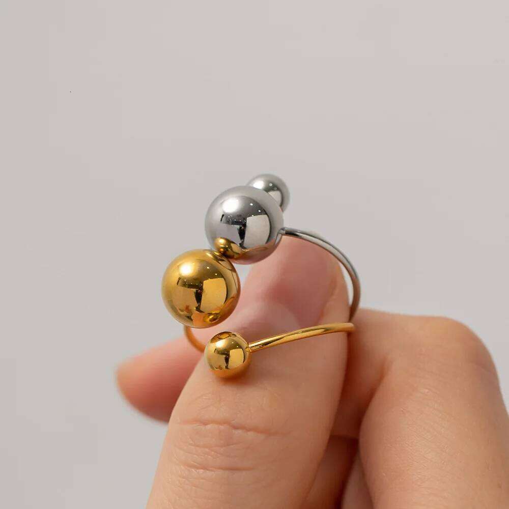 Stainless Steel Ball Adjustable Statement Golden Metal Trendy Finger Ring Jewelry bague acier inoxydable New Gift XJ260127