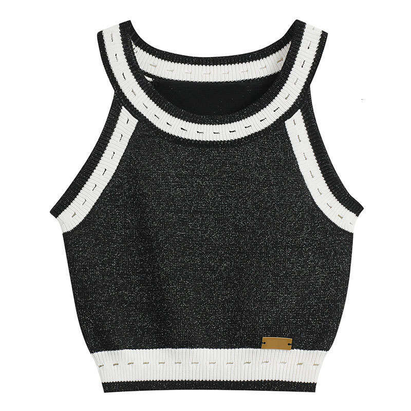 2026 designer high-end style sleeveless knitted vest shiny vest short inner hollow top