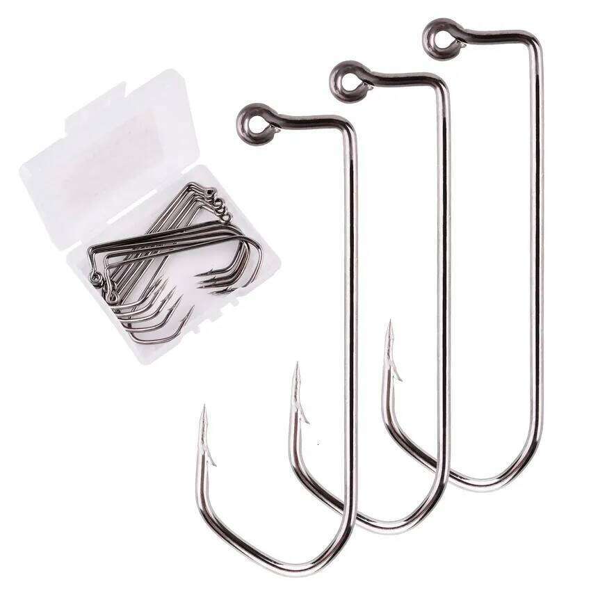 10pcs/box Fishhooks 90 Aberdeen Crank Hooks 1-6/0# High Carbon Steel Black Nickle Pesca Jigs Hook Fishing Tackle Box Z260128
