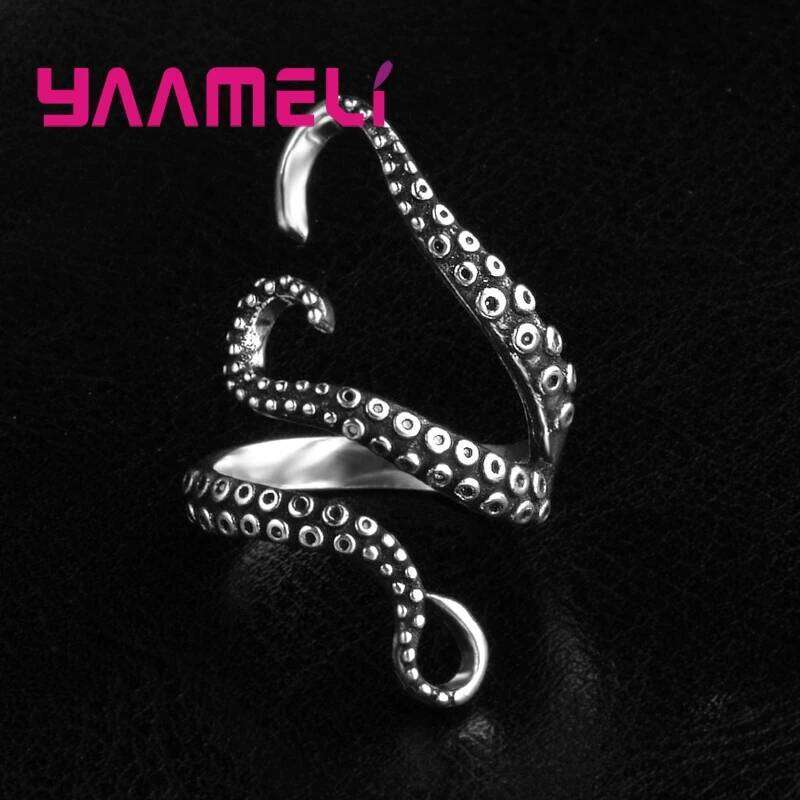 High Quality Punk Style 925 Sterling Silver Rings For Women Men Party Jewelry Cool Octopus Finger Accessories 2 Colors XJ260127