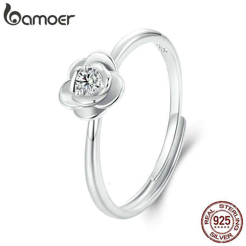 BAMOER Engagement Rings for Women, 925 Sterling Silver Big Flower Shaped Moissanite Halo Ring MSR054-E XJ260127