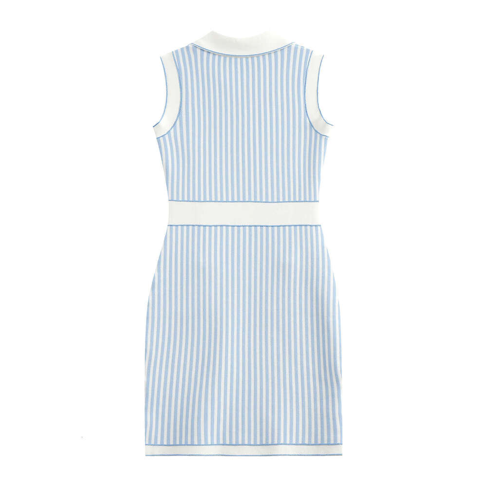 2026 Designer New College Soft Blue and White Stripe Style Collar Sleeveless Tank Top Dress