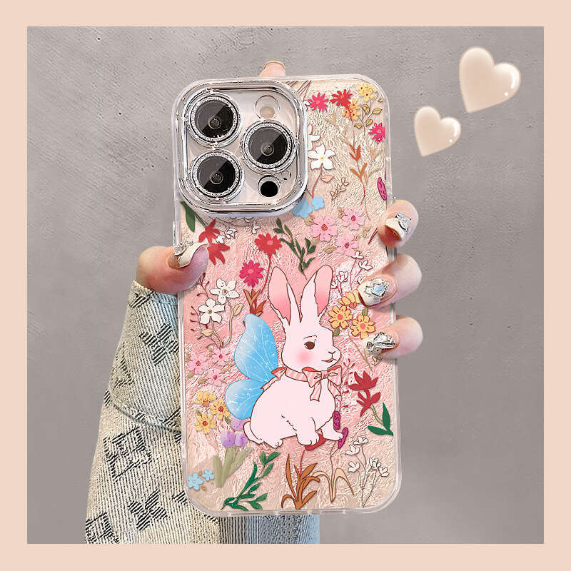 Oil Painting Floral Rabbit Compatible with Apple 17 Max Phone Case iPhone 15 New 16 Pro Glacier Pattern Large Hole S260128