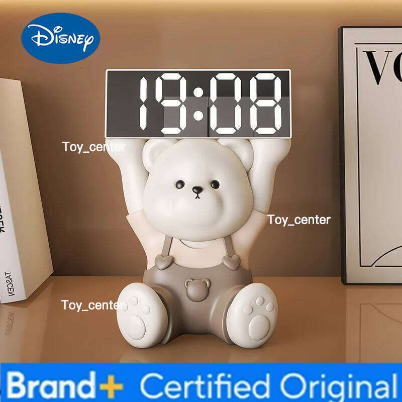 Disney Home Decor Creative Alarm Clock Bear Statue Desktop Ornaments Bedroom Luminous Animal Sculpture Art Ornament Cute Birthday Gift H260128