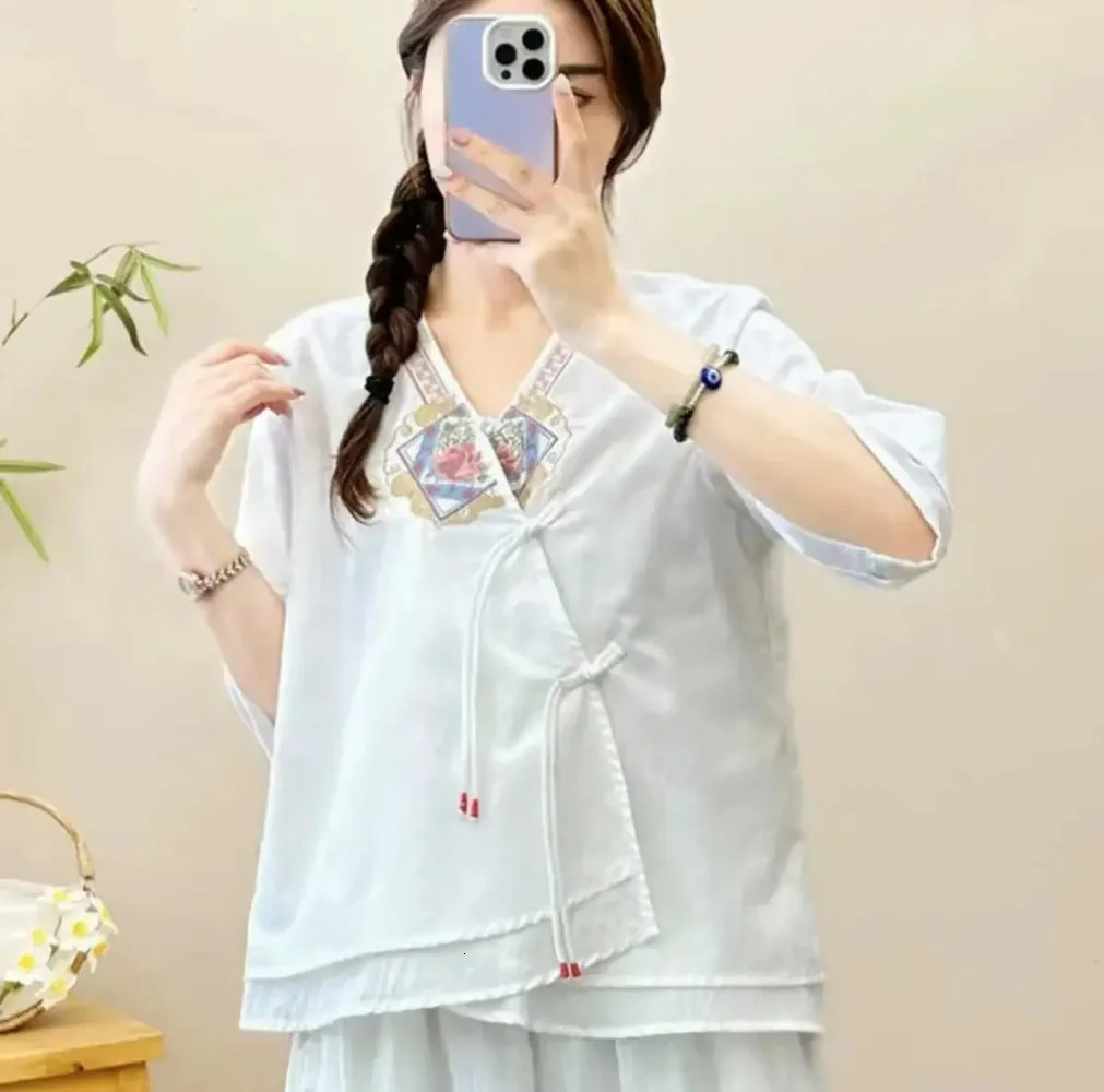 Casual Loose Blouse Shirt Women Clothes Summer Cotton Linen Ladies Tops Tee Blusas Vintage Embroidery Woman Camiseta Mujer 260128